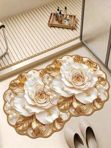 1pc Gilded Floral Bathroom Mat, Bathroom Rug, Door Mat, Small Rug, Carpet, Floor Mat, Home Decor, Area Rug, Outdoor Mat, Home Decor, Area Carpet, Bedroom Rug, Washable Carpet - Multicolor 11 - View 3