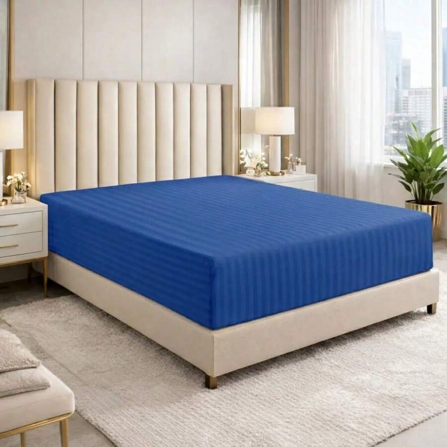 Fitted Sheet With Elastic All Around The Bottom, Cotton-Like Feel, Soft And Cool, Ideal For Spring, Available In Twin, Full, Queen, And King Sizes, Variety Of Colors, Perfect For Modern Bedrooms, Breathable And Comfortable For All Seasons - 藍色 - 查看 1