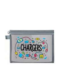 網格拉鍊收納袋 - "Charger"字母圖案，文具收納袋，附"Charger"字母圖案，數位收納袋，化妝袋，護膚袋，旅行盥洗用品袋必備，宿舍用品，婚禮新娘禮物生日禮物，朋友和，口紅化妝收納袋，度假旅行必備，教師節禮物，夏季戶外收納使用，返校季禮物 - 彩色 - 查看 16