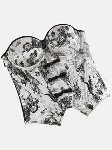 Body tipo bustier estilo bandeau con estampado de tinta para mujer, con varillas, estilo corte y control de abdomen moldeador - Albaricoque - Ver 7