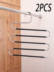 Percha para pantalones en forma de S, estante de almacenamiento multicapa para armario, antideslizante y ahorra espacio, adecuado para pantalones, vaqueros, etc., percha multifuncional, estante de almacenamiento para armario, esencial para la vuelta al cole - Plateado - Ver 18