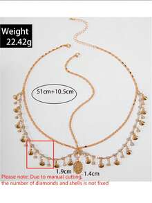 1pc Alloy Shell Tassel Rhinestone Hair Chain, Girls Party Gift Hair Accessory, Hand-Cut Chain, Custom Size, Random Shell & Rhinestone Quantity - Gold - View 4