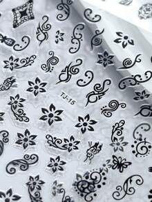 20pcs/Set Black Floral Nail Stickers, Mini Flower Lace Vine Nail Decals, Bohemian Line Art Style Nail Art Supplies For Daily & Bohemian Manicure DIY Holiday Nail Charms Decorations - Black - View 6