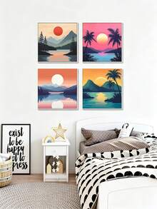 1pc/4pcs Beach Sunrise Sunset Theme DIY Digital Oil Painting Handmade, Adult Home Decor Holiday Gift - 20x20 - View 2