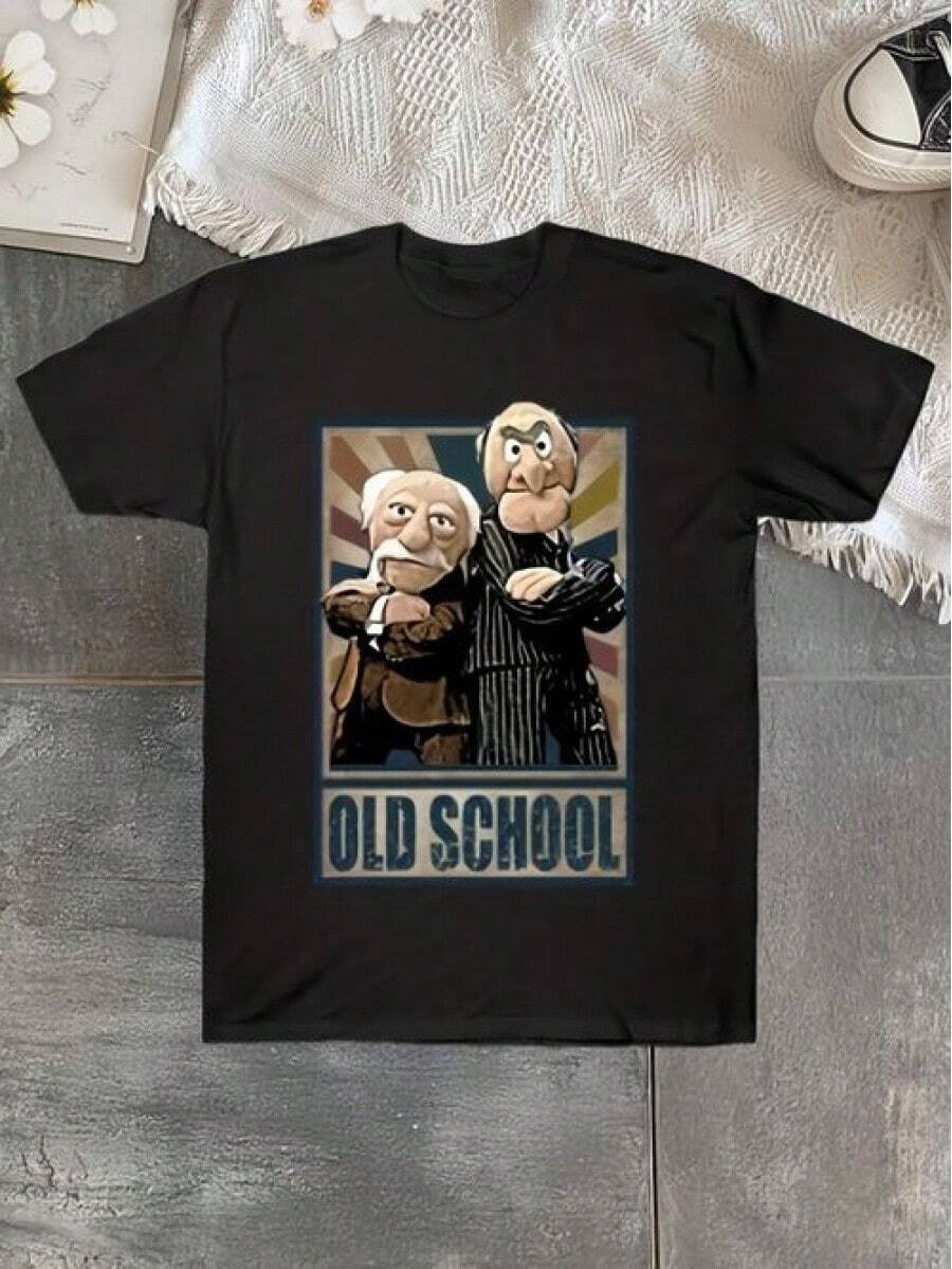 Men's Vintage Statler & Waldorf TV Series T-Shirt, 70s/80s Style Design With Iconic Characters, Black, Includes Nostalgic Statler & Waldorf Characters, Collectible T-Shirt - 黑色 - 查看 1