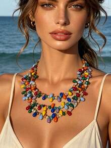 1pc Summer Fresh Ins Niche Luxury Dopamine Handmade Beaded Asymmetrical High-End Vacation Necklace - Dopamine Necklace - View 3