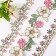 1/5碼彩色刺繡蕾絲，葉子與花朵造型，適用於衣物縫製、禮盒包裝、燈飾裝飾、手工DIY、晚禮服配件 - 多色D - 查看 3