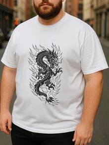 2026 Men's T-Shirts: A Stylish Short-Sleeved T-Shirt With A Lucky Oriental Black Dragon Totem For Men, Designed With A Loose Crew Neck. - 白色 - 查看 2