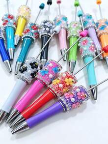 [20pcs]10 Cute Bee & Flower Beaded Ballpoint Pen Set With 10 Extended Rods For More Creative Needs, Multi-Color Assortment, Suitable For School, Office And Gifts - Multicolor - View 5