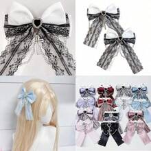 1pc Multicolor Fashion Bow Chain Cross Bow Lace Edge Lolita Hair Clip - Multicolor - View 1
