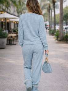 Conjunto Dama Dos Piezas Pantalón y blusa de moda casual de uso diario - Azul - Ver 1