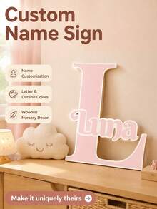 1件個性化木製雙層客製化姓名裝飾，雷射切割草寫字體門牆牌，多色可選，適用於臥室、客廳、婚禮和喬遷禮物，情人節裝飾雕刻，高品質客製化，獨家獨特禮物 - 淡紫色 - 查看 5