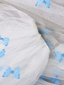 1pc Blue Butterfly White Long Bridal Veil With Hair Comb, Suitable For Church Wedding, Wedding Photography Accessory - White - View 8
