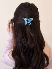 4pcs Summer Sweet Candy Color Small Rhinestone Butterfly Hair Claw Cute Versatile Back Of Head Half-Up Ponytail Bun Hair Claw Hair Accessory - Multicolor - View 3