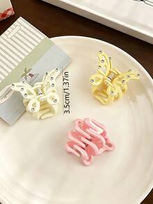4pcs Summer Sweet Candy Color Small Rhinestone Butterfly Hair Claw Cute Versatile Back Of Head Half-Up Ponytail Bun Hair Claw Hair Accessory - Multicolor - View 2