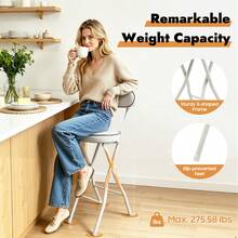 SHIOUCY 2 White Bar Stools Portable Folding Stool Padded Folding High Chairs Bar Stool Counter Stool Bar Chair - White - View 3