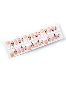 10PCS Almond Shaped Brown Gradient 3D Flower French Fake Nails, Suitable For Girls Summer Vacation, Daily Wear, Outings, Holiday Parties, Birthday Gatherings And Other Occasions, Removable And Reusable - Multicolor - View 3