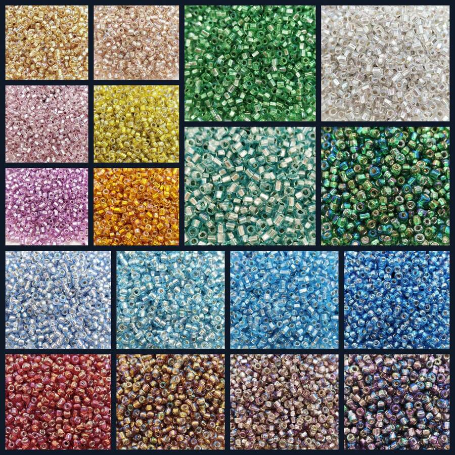 500 pezzi, 5g/confezione, perline di vetro semiseed da 2mm con tinta iridescente discreta, perline rotonde, perline a chicco di miglio, adatte per fai-da-te artigianale, realizzazione di braccialetti, anelli, regali per amici - Perline di semi GRB da 2 mm riempite d'argento, 15 colori in 18 colori - Visualizzare 1