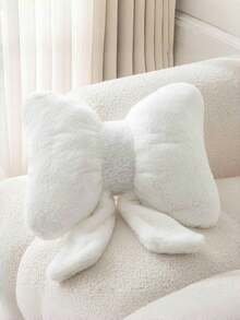 1PC Fluffy Plush Bow Shaped Throw Pillow, Squishy Soft Decorative Cushion For Room Decor & Bedroom Decor, Cute Aesthetic Bow Pillow For Living Room Sofa, Cozy Ornament For Apartment Dorm Home Decor - White - View 2