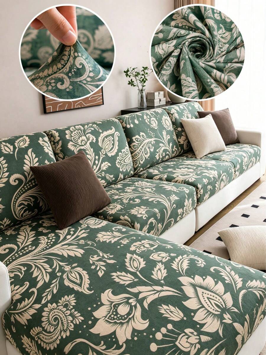 1pc Line Geometric Print Milk Silk Elastic All-Season Washable Shower Cap Style Sofa Cushion Cover