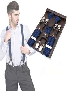 Vintage British Style 6-Clip Elastic Suspenders For Men – Wide X-Back Business Braces, Adjustable Formal Shoulder Straps - Multicolor - View 1