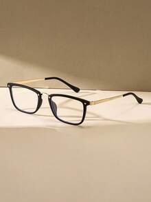 Computer Reading/Gaming/TV/Phone Glasses Unisex Rectangular Metal Frame Glasses Fashion Eyeglasses Non-Prescription Black Eyeglass Frame - Black - View 2