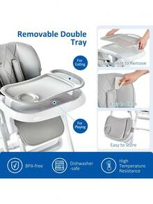 3-In-1 Adjustable And Foldable High Chair For Babies – Removable Tray, Easy To Clean And Store, Portable Feeding Chair For Infants And Toddlers – Gray - Light Grey - View 2
