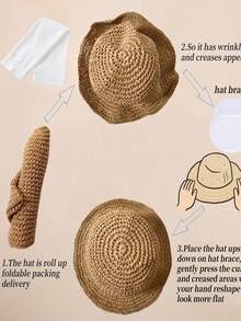 Sombrero de cubo de paja suave de ala ancha, sombrero de paja de ala grande de alta gama, sombrero portátil plegable para exteriores, fácil de plegar y guardar, ahorra espacio, conveniente para viajes, vacaciones y desplazamientos diarios, altamente práctico - Multicolor - Ver 11