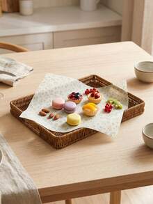 1/2/3pcs Vintage Handwoven Rattan Serving Tray With Handles, Multipurpose Decorative Basket For Bread, Snacks, Fruits, Desserts, Kitchen, Dining, Living Room, Balcony, Picnic, Home Storage Organizer - Coffee Brown - View 7