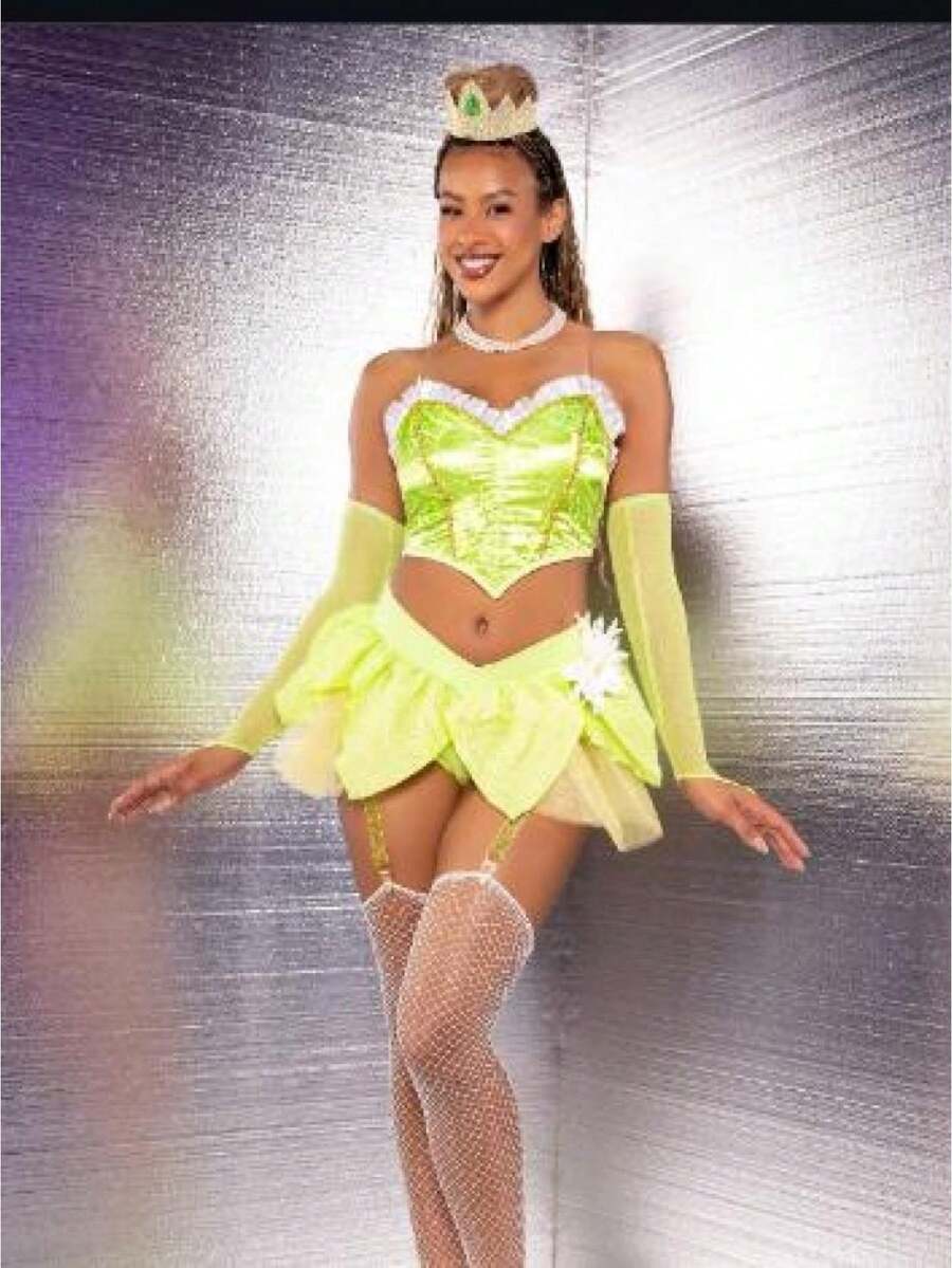 Womens Fairy Princess Costume, Ruffle-Trimmed Bustier Tops And Mesh Skort 2 Pcs Set, Halloween Costumes - Army Green - View 1