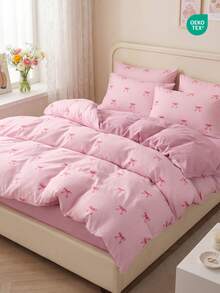 2/3pcs Bow Pattern Duvet Cover Set, Comforter Cover Set, Bedding Set, Cozy & Breathable, Lightweight, Anti-Pilling/Machine Washable, Room Decor, Bedroom Decor, Dorm Bedding, For All Seasons&Summer, Fits Twin/Full/Queen/King Beds, Back To School, Pink - Multicolor - View 7