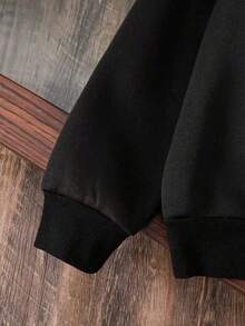 Young Boy Number Pattern Warm Hooded Sweatshirt - Black - View 5