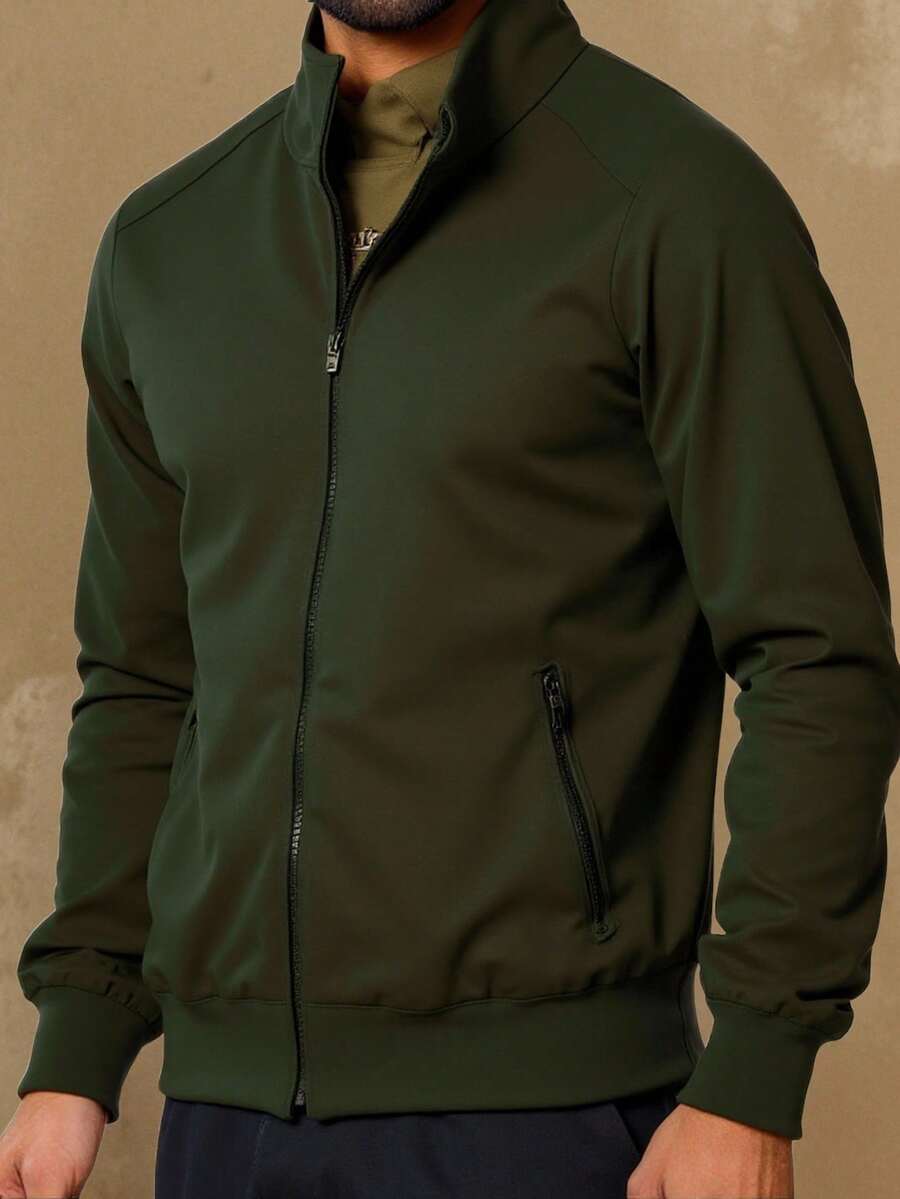 Latest Release Bomber Jacket With Zipper For Men - 橄欖綠 - 查看 1
