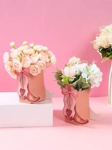 12pcs Pink Bow Denim Boots Flower Box, Wild West & Cowboy Birthday, Country Western Party Candy & Bouquet Holder Paper Box, Elegant Floral Centerpiece Decoration, Wedding Table Decor, Birthday Gift Box, Bachelorette Party Decor, Baby Shower Supplies, Gender Reveal Party Supplies, Girls Birthday DIY Party Gift Box, Bridal Shower, Baby Shower, Wedding Decor - Pink Shoes - View 3