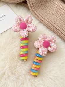 2pcs/Set Kids Spiral Ponytail Hair Ties, Colorful Hair Bands, Fashion Girls Hair Accessories - Multicolor - View 3