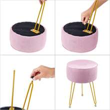Dressing Table Stool Round – Vanity Stool With Padded Seat, Makeup Stool For Bedroom Living Room - Pink - View 6
