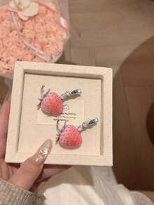 2件組甜美草莓3D水鑽珍珠女用髮夾，高端鱷魚夾劉海夾，可愛時尚、優雅甜美，適合日常使用、節日聚會、派對、度假、海灘，節日禮物髮飾 - 粉色 - 查看 3