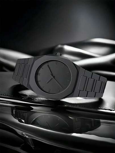 1 pieza Reloj de cuarzo, esfera octogonal, negro, reloj de pulsera, para adolescentes, uso diario, regalo