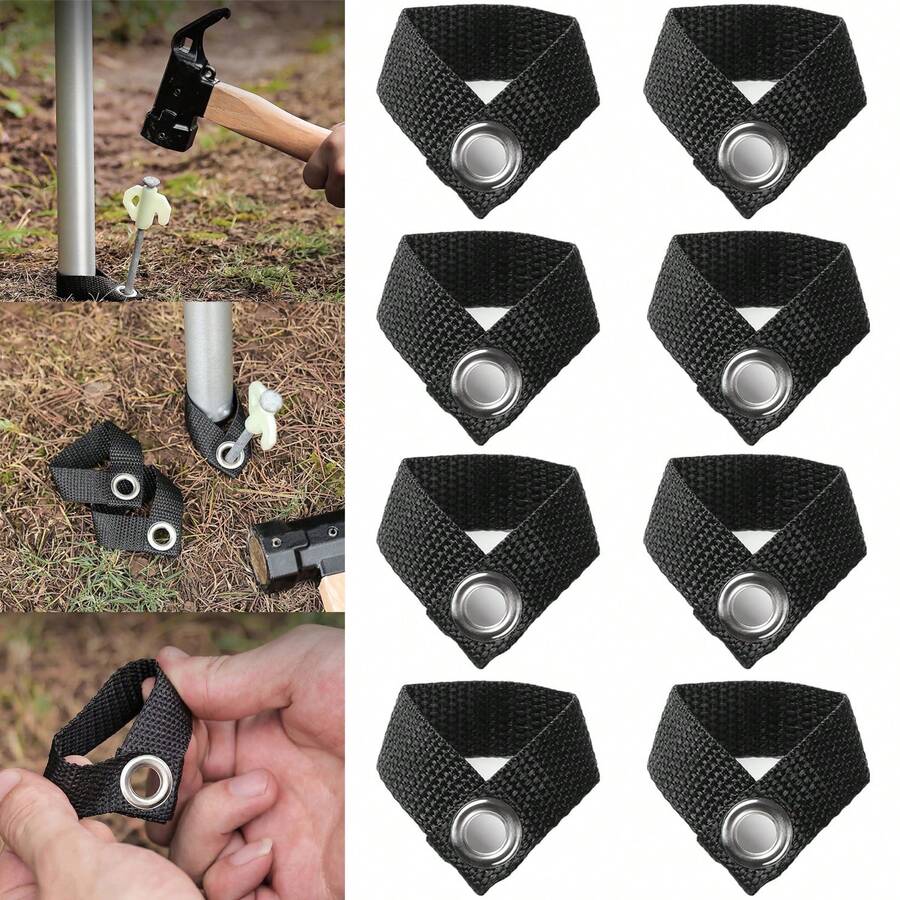 8Pcs Camping Tarp Poles Holder Fixing Anchor With Metal Hole Tent Poles Feet Clasp Fastener For Awning Canopy Rainfly Tarp Hammock Rain Fly Sun Shade Shelter Tent Stakes Ground Tent Pegs - Black - View 1