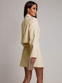 Women's Fashion Cream-Colored Lapel Short Blazer And Mini Skirt Set, Non-Stretch Regular Sleeve Design, Creating A Charming Look Fall - Apricot - View 5