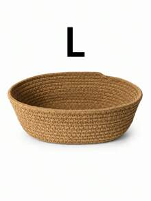1pc Khaki Handmade Woven Storage Basket, Natural Style Small Desktop Organizer Tray, Round Opening Design, Suitable For Cosmetics, Keys, Snacks, Jewelry, Stationery, Bedroom Office Living Room Home Decor - Khaki - View 12