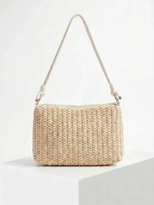 Beach Bag Vacation Season Large Capacity Straw Woven Bag Minimalist Crescent Bag Versatile Crossbody Shoulder Bag - Beige - View 5