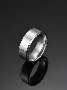 1pc Fashion Men's 8mm Wide Stainless Steel Plain Matte Ring - Silver - View 6