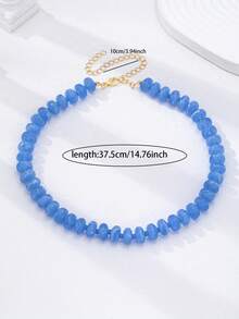 1/2pcs Blue Resin Bead Layered Necklace, Round Marble Bead Stackable Necklace, Layered Jewelry, Suitable For Women's Beach And Daily Wear - Multicolor - View 5