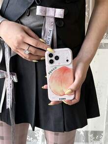 PJDNX 1pc Pink Watercolor Peach Print Phone Case, With Small Flowers And Cupcake Pattern, Stripes, Fruit Style, Bear, Glossy Film Hard Shell, Precise Lens And Earpiece Cutouts, Full Coverage, Ultra-Lightweight Bare-Hand Feel, Phone 17 Pro Max Phone Case, Compatible With Phone 16 Pro Max, 15 Pro Max, 14 Pro Max High-End Fashion Fun Phone - Watermelon Pink - View 5