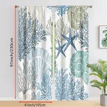 2 pièces Rideaux à motif d'étoile de mer corail, style océanique frais, rideaux imprimés à plat 2D, tissu 100% polyester, style poche à tringle, translucide, sans doublure, rideaux d'été, rideaux de salon, rideaux de chambre, rideaux uniquement, accessoires non inclus - Multicolore - Voir 9