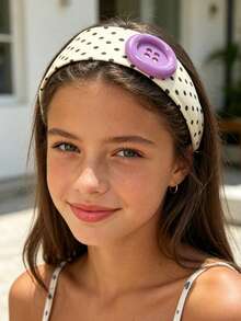 1pc Classic Colorful Button Decor Polka Dot Headband, All-Season Hair Accessory, Cute Girl Photo Prop Hair Accessory, Student Daily Accessory, Suitable For Children Back To School Season - Multicolor - View 9