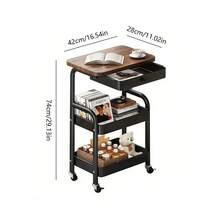 3-Tier Rolling Kitchen Cart, Storage Rack, Multi-Functional Metal Storage Shelf, Snack Rack, Portable Wheels, Suitable For Home Or Office Use, Office Storage And Organization Rolling Cart, Kitchen Cart - Multicolor - View 6