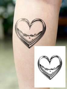 STARTTOOS Liquid Metal Cyberpunk Y2K Silver Heart Pattern Tattoo Temporary Sticker For Arm, Ankle And Body Skin, 1pc - Silver - View 1