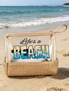 防水大容量便攜式化妝包 透明草編海灘化妝包 "Life's A Beach" 印花防水PVC盥洗包 旅行收納包 海灘必備包 透明盥洗包 可存放防曬霜、零食、比基尼和海灘必需品 適合女性度假、泳池派對、夏季海灘、日常使用 收納包 輕便化妝包 適合海灘旅行、潛水、夏季度假、旅行、日常使用 適合伴娘、單身女郎派對禮物、返校季、夏季度假 理想之選 - 彩色 - 查看 12